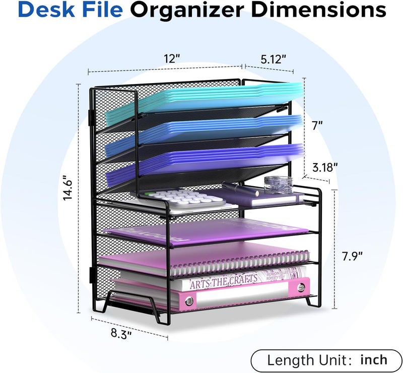 ReePlan 7 Tier Desk File Organizer, Letter Tray Paper Organizer, Metal Desktop Organizers and Accessories for Study and Workspace, for Home Office, Black - Image 2